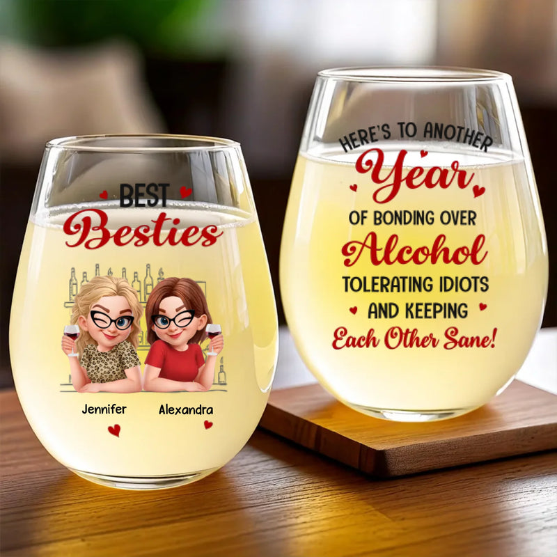 Custom Wine Glass - Personalized Best Friend Birthday Gifts For Women, Besties, Sisters, BFF - Partners In Wine