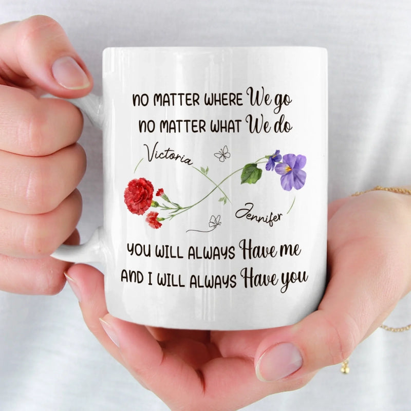 Custom Long Distance Mug - Personalized Best Friend Birthday Gifts For Women, Besties, Sisters, BFF - Hearts Stay Linked