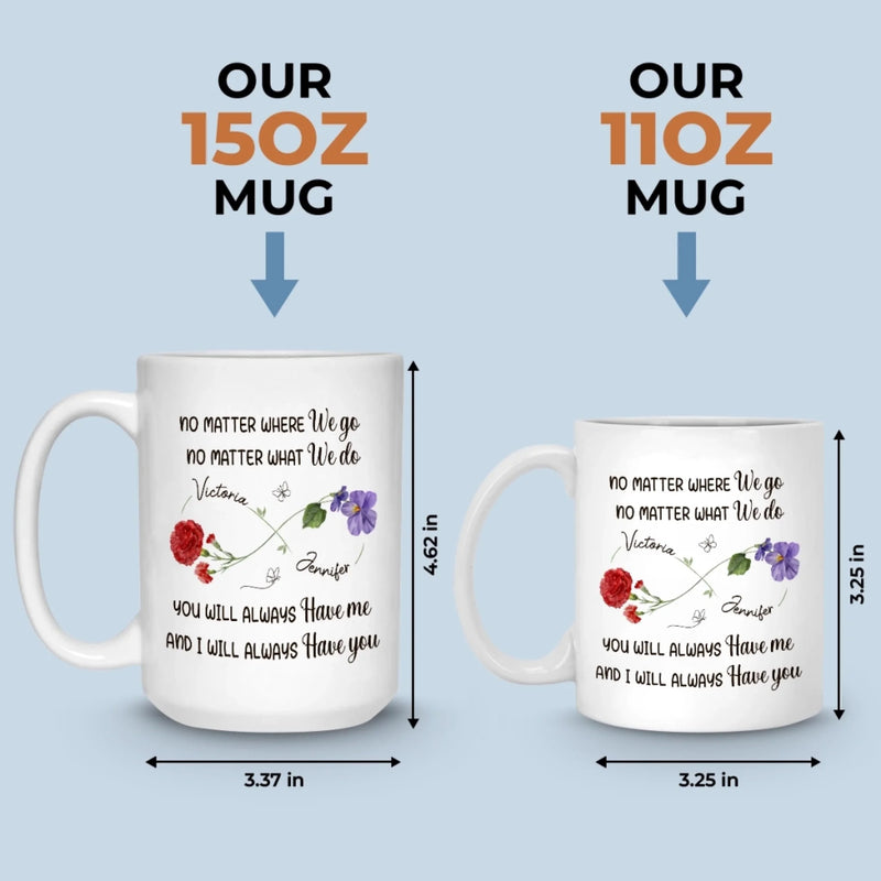 Custom Long Distance Mug - Personalized Best Friend Birthday Gifts For Women, Besties, Sisters, BFF - Hearts Stay Linked
