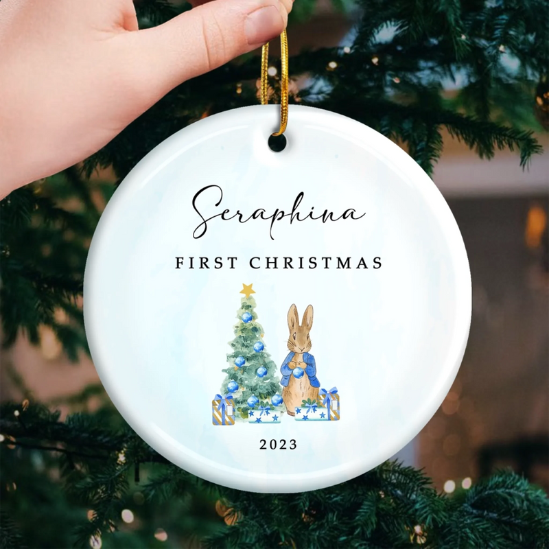 Custom Baby First Christmas Ceramic Ornament - Personalized Christmas Baby Shower, Gender Reveal Gifts For New Moms, New Dads, New Parents - Wonder Wrapped In Swaddles