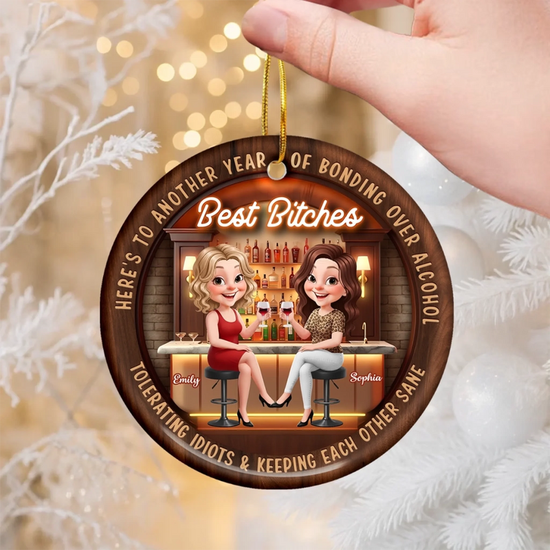 Custom Ceramic Ornament - Personalized Best Friend Christmas Birthday Gifts For Women, Besties, Sisters, BFF - Forever My Happy Place