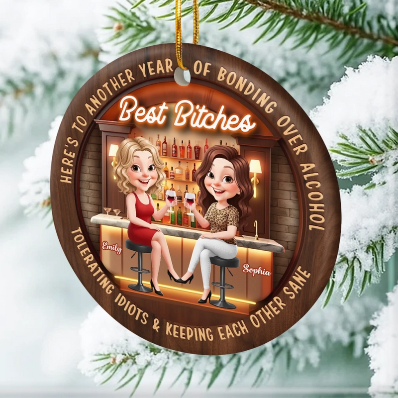 Custom Ceramic Ornament - Personalized Best Friend Christmas Birthday Gifts For Women, Besties, Sisters, BFF - Forever My Happy Place