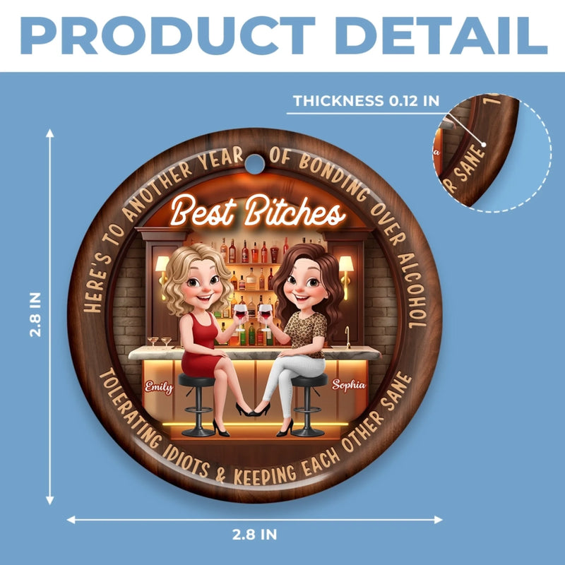 Custom Ceramic Ornament - Personalized Best Friend Christmas Birthday Gifts For Women, Besties, Sisters, BFF - Forever My Happy Place