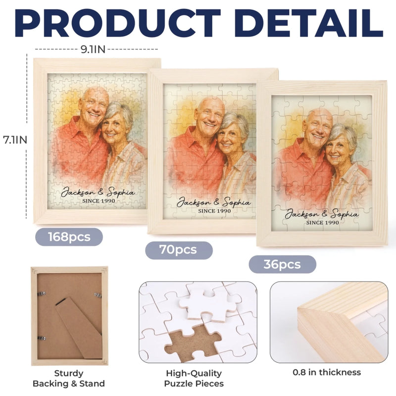 Custom Photo Watercolor Puzzle With Wooden Frame - Personalized Anniversary Wedding Gifts For Husband And Wife, Him And Her - Life’s Sweetest Puzzle,  Complete With You