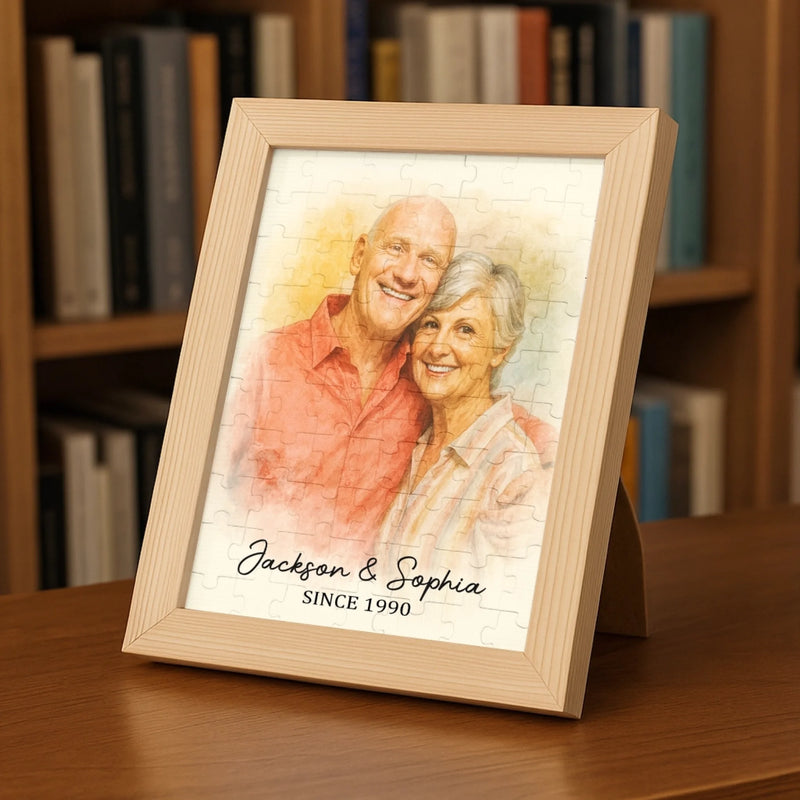Custom Photo Watercolor Puzzle With Wooden Frame - Personalized Anniversary Wedding Gifts For Husband And Wife, Him And Her - Life’s Sweetest Puzzle,  Complete With You