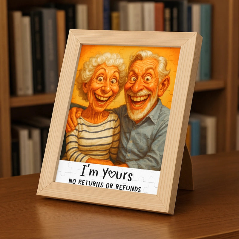 Custom Photo Funny Caricature Puzzle With Wooden Frame - Personalized Anniversary Wedding Gifts For Husband And Wife, Him And Her - Stuck With Me, Lucky You