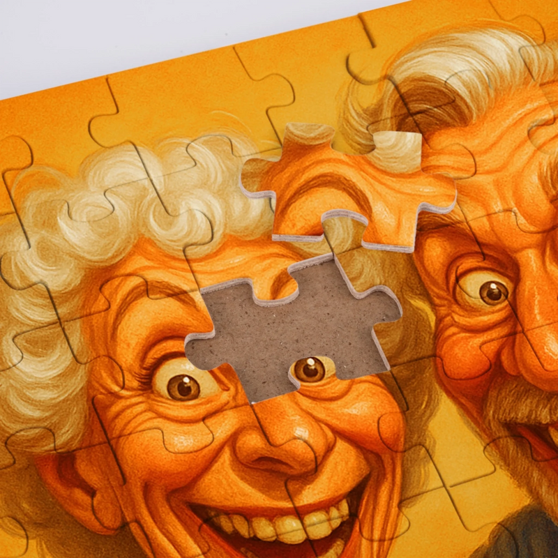 Custom Photo Funny Caricature Puzzle With Wooden Frame - Personalized Anniversary Wedding Gifts For Husband And Wife, Him And Her - Stuck With Me, Lucky You