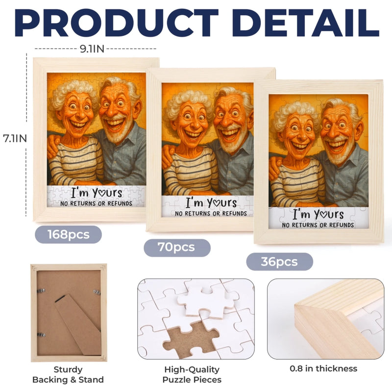 Custom Photo Funny Caricature Puzzle With Wooden Frame - Personalized Anniversary Wedding Gifts For Husband And Wife, Him And Her - Stuck With Me, Lucky You