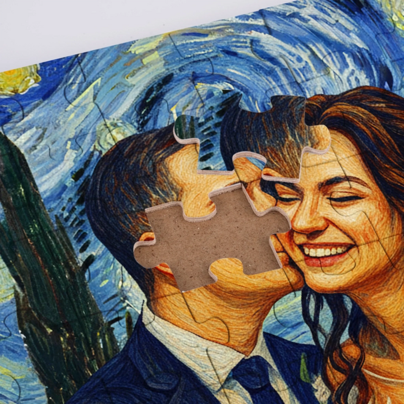 Custom Photo Starry Night Puzzle With Wooden Frame - Personalized Anniversary Wedding Gifts For Husband And Wife, Him And Her - A Masterpiece Made Of Love