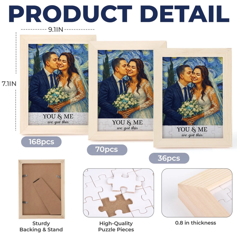 Custom Photo Starry Night Puzzle With Wooden Frame - Personalized Anniversary Wedding Gifts For Husband And Wife, Him And Her - A Masterpiece Made Of Love