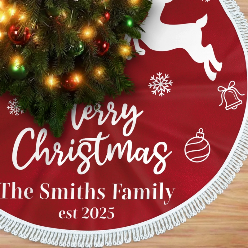 Custom Tree Skirt - Personalized Christmas Birthday Gifts For Mom, Dad, Brother, Sister, Kids - Magic Starts Below