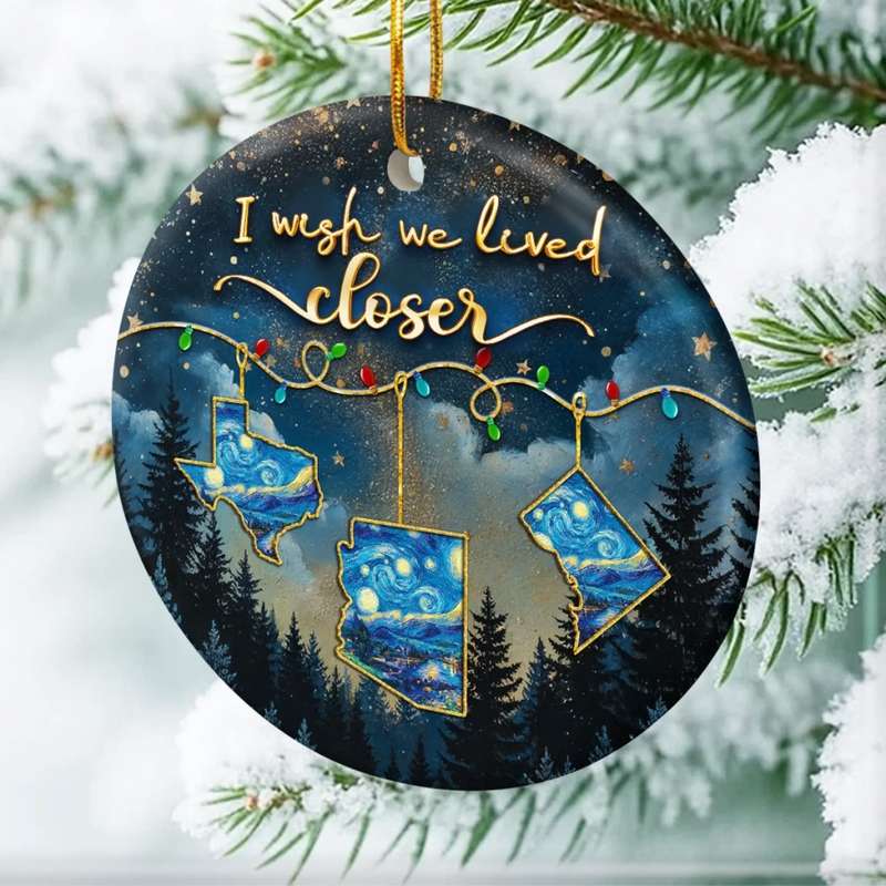 Custom Long Distance Ceramic Ornament - Personalized Best Friend Christmas Birthday Gifts For Women, Besties, Sisters, BFF - Hearts Stay Close Across Miles