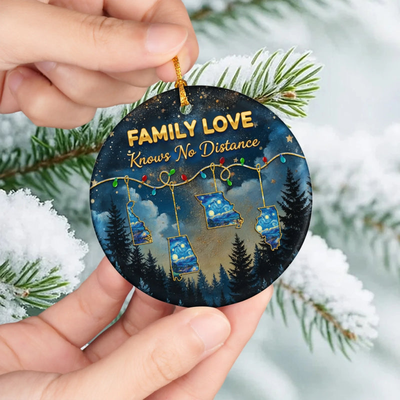 Custom Long Distance Ceramic Ornament - Personalized Best Friend Christmas Birthday Gifts For Women, Besties, Sisters, BFF - Hearts Stay Close Across Miles