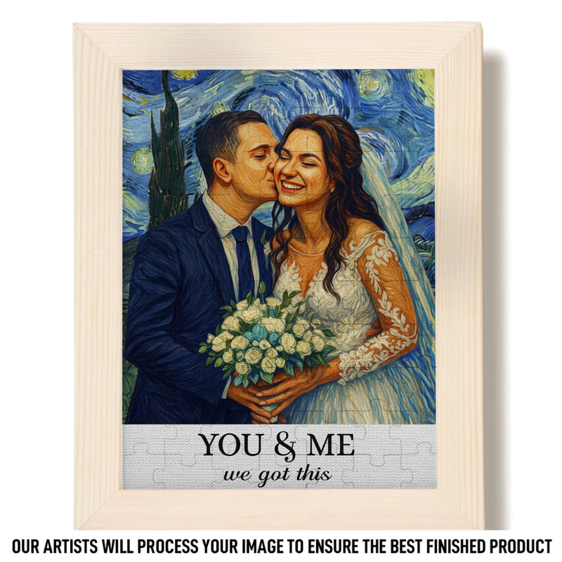 Custom Photo Starry Night Puzzle With Wooden Frame - Personalized Anniversary Wedding Gifts For Husband And Wife, Him And Her - A Masterpiece Made Of Love