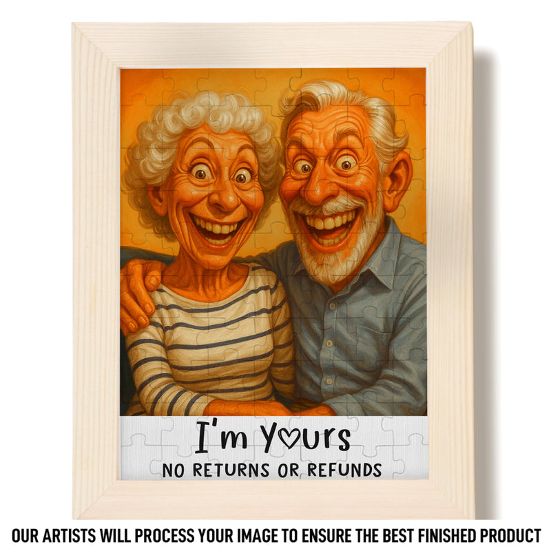 Custom Photo Funny Caricature Puzzle With Wooden Frame - Personalized Anniversary Wedding Gifts For Husband And Wife, Him And Her - Stuck With Me, Lucky You