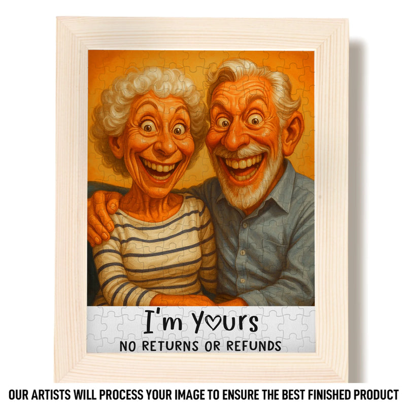 Custom Photo Funny Caricature Puzzle With Wooden Frame - Personalized Anniversary Wedding Gifts For Husband And Wife, Him And Her - Stuck With Me, Lucky You