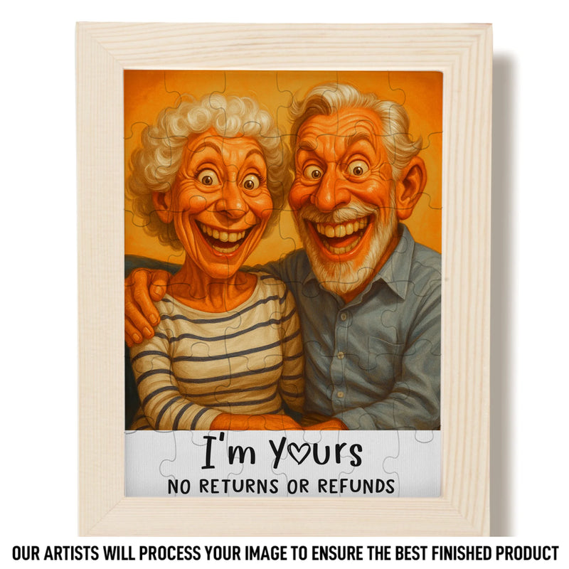 Custom Photo Funny Caricature Puzzle With Wooden Frame - Personalized Anniversary Wedding Gifts For Husband And Wife, Him And Her - Stuck With Me, Lucky You