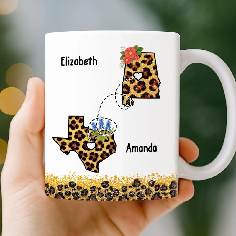 Custom Long Distance Mug - Personalized Best Friend Birthday Gifts For Women, Besties, Sisters, BFF - Close Where It Counts