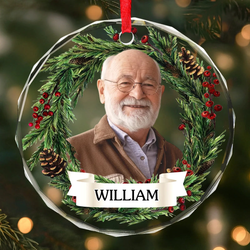 Custom Photo Circle Glass Ornament - Personalized Christmas Memorial Sympathy Gifts For Loss Of Mom, Dad - Heaven Shines Tonight