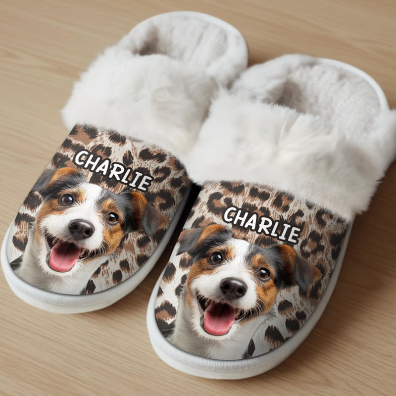 Custom Photo Fluffy Slippers With Fur Lining - Personalized Christmas Birthday Gifts For Dog Cat Lovers, Dog Dad And Mom, Cat Owners - Living My Best Paw Life