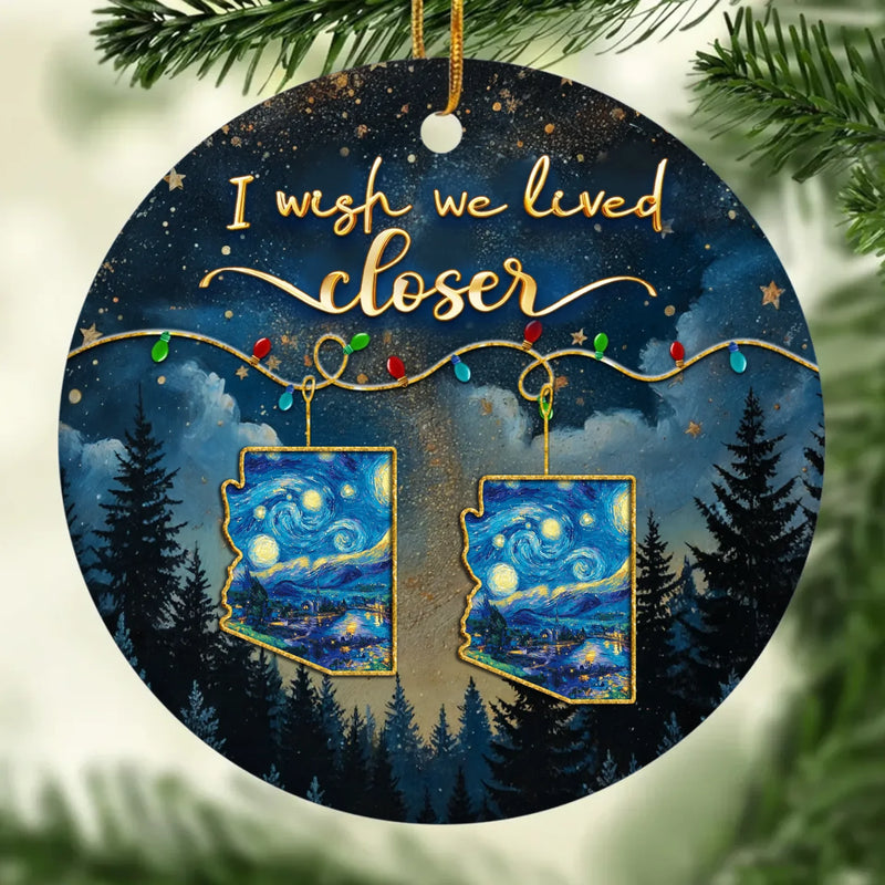Custom Long Distance Ceramic Ornament - Personalized Best Friend Christmas Birthday Gifts For Women, Besties, Sisters, BFF - Hearts Stay Close Across Miles