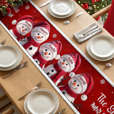 Custom Snowman Table Runner - Personalized Christmas Birthday Gifts For Mom, Dad, Brother, Sister, Kids - Joy Wrapped Around Our Hearts