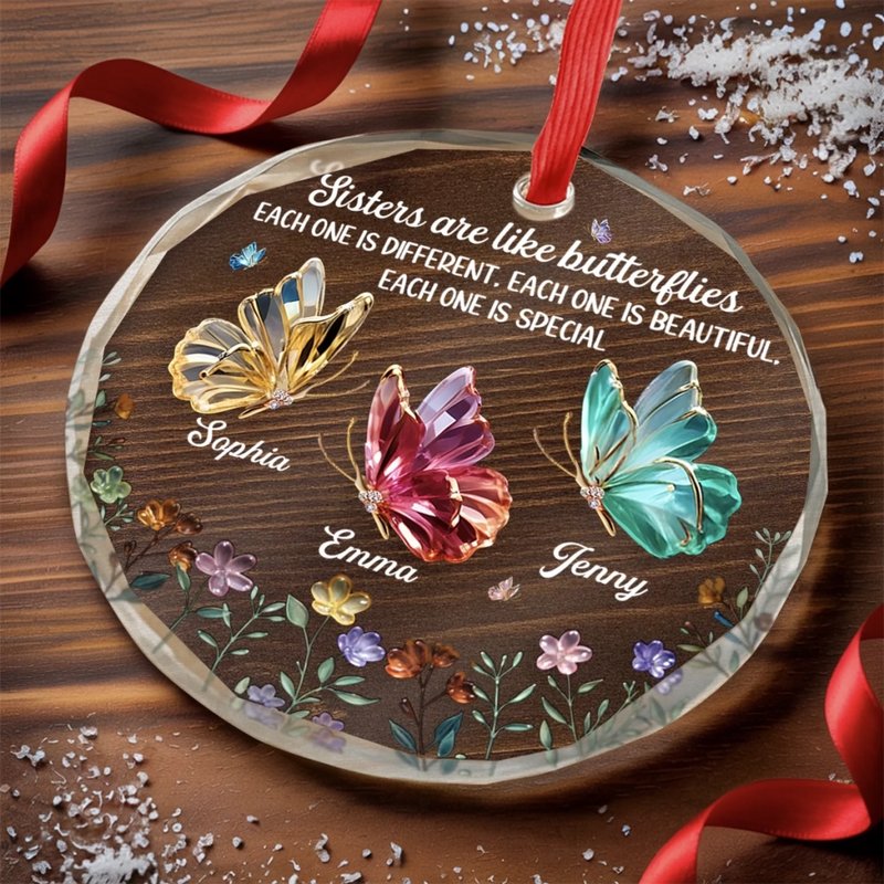 Custom Circle Glass Ornament - Personalized Best Friend Christmas Birthday Gifts For Women, Besties, Sisters, BFF - Forever Grateful For Our Friendship