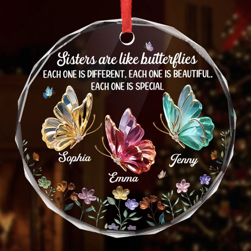 Custom Circle Glass Ornament - Personalized Best Friend Christmas Birthday Gifts For Women, Besties, Sisters, BFF - Forever Grateful For Our Friendship