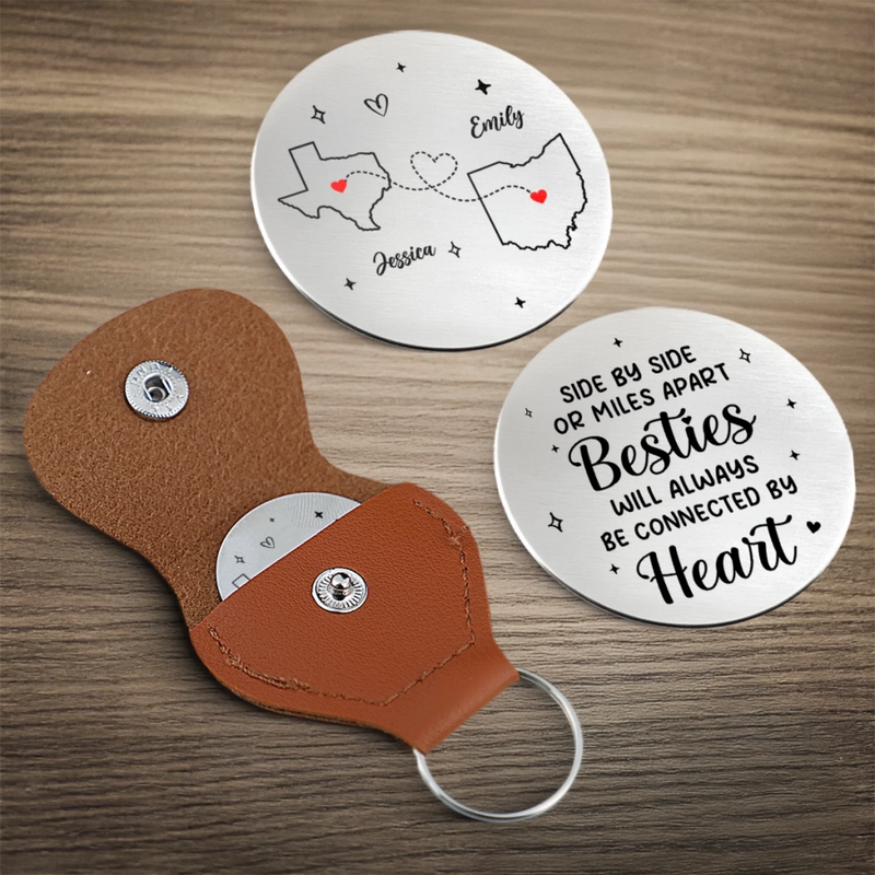 Custom Long Distance Pocket Hug - Personalized Best Friend Birthday Gifts For Women, Besties, Sisters, BFF - Miles Apart Still Connected By Heart