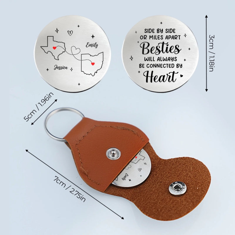 Custom Long Distance Pocket Hug - Personalized Best Friend Birthday Gifts For Women, Besties, Sisters, BFF - Miles Apart Still Connected By Heart