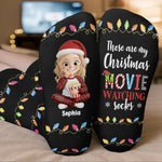 Custom Crew Socks - Personalized Christmas Birthday Gifts For Women, Men - Movie Time, Holiday Edition