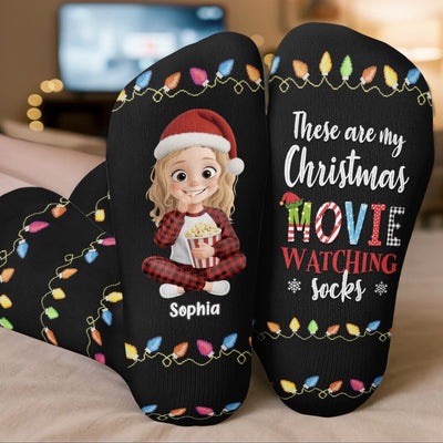 Custom Crew Socks - Personalized Christmas Birthday Gifts For Women, Men - Movie Time, Holiday Edition