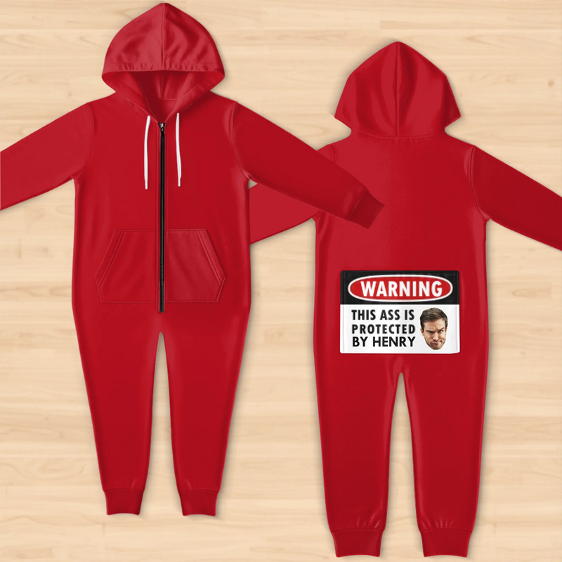 Custom Photo Adult Onesie Pajamas With Back Flap - Personalized Anniversary Christmas Wedding Gifts For Husband And Wife, Him And Her - This Love Has No Entry Zone