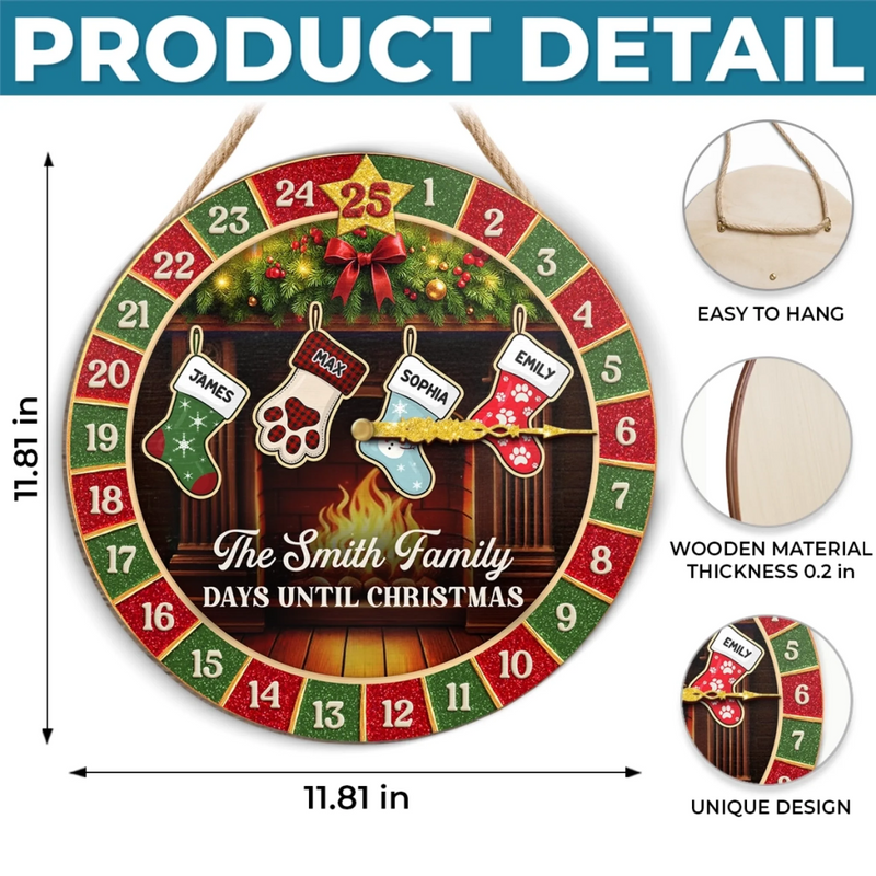 Custom Wooden Countdown Calendar - Personalized Christmas Birthday Gifts For Mom, Dad, Brother, Sister, Kids - Warm Hearts Gather At Christmas