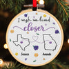 Custom Long Distance Embroidered Ornament - Personalized Best Friend Christmas Birthday Gifts For Women, Besties, Sisters, BFF - Hearts Connected Across The Miles