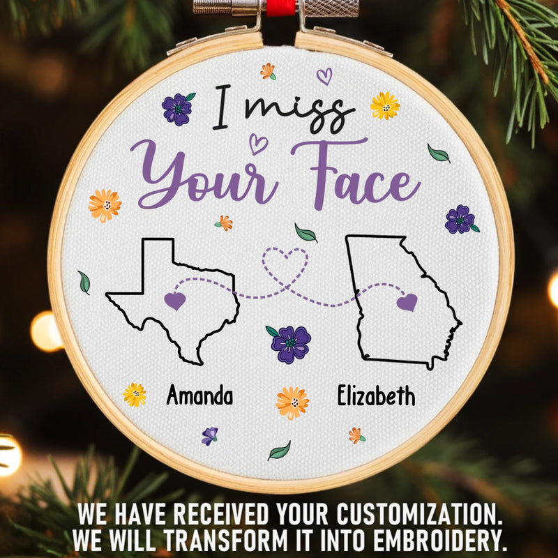 Custom Long Distance Embroidered Ornament - Personalized Best Friend Christmas Birthday Gifts For Women, Besties, Sisters, BFF - Hearts Connected Across The Miles