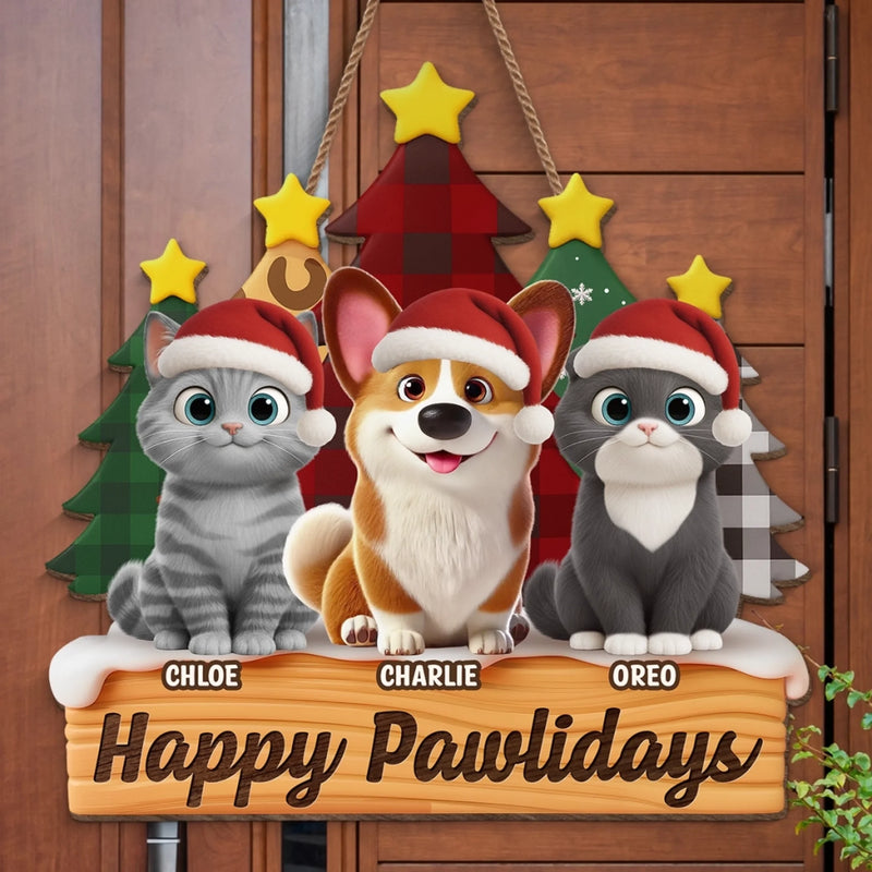 Custom Wood Sign - Personalized Christmas Birthday Gifts For Dog Cat Lovers, Dog Dad And Mom, Cat Owners - Furever Festive