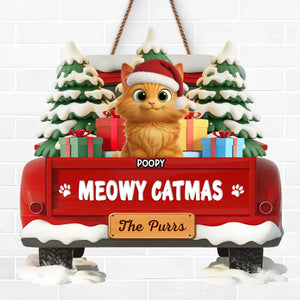 Custom Wood Sign - Personalized Christmas Birthday Gifts For Cat Lovers, Cat Mom And Dad - Whiskers Welcome Here