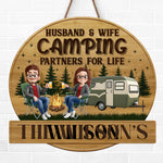 Custom Shaped Home Decor Wood Sign - Personalized Camping Gifts For Husband, Wife, Couple - Camping Partners For Life