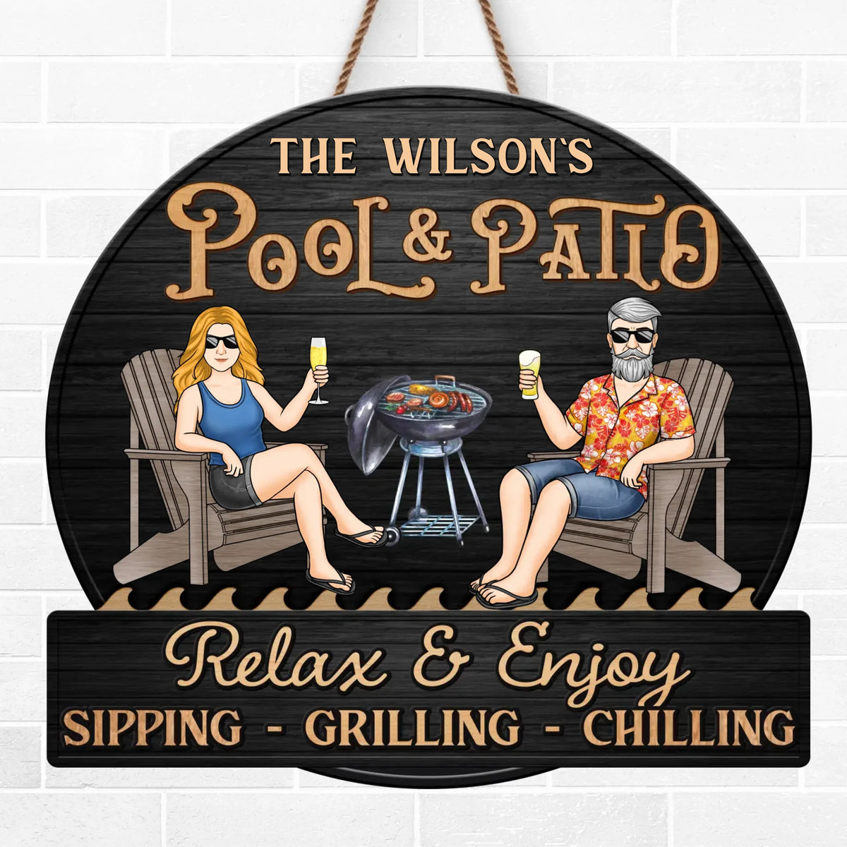 Custom Home Decor Wood Sign - Personalized Anniversary Wedding Gifts For Husband And Wife, Him And Her - Just A Couple, Pool & Patio Sipping Chilling