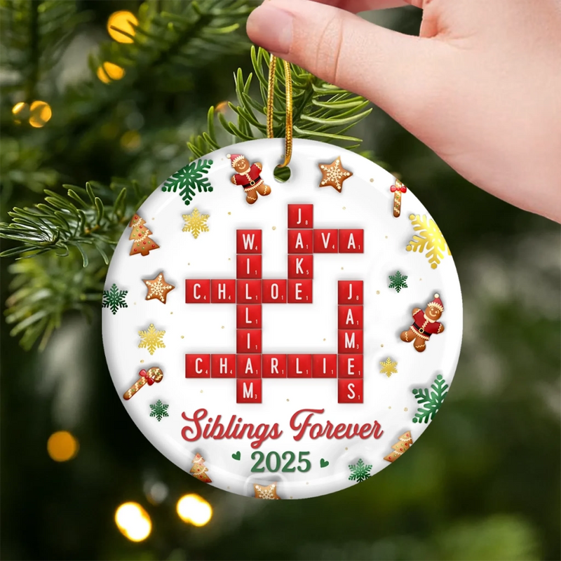 Custom Scrabble Ceramic Ornament - Personalized Christmas Birthday Gifts For Mom, Dad, Brother, Sister, Kids - Home Is Built On Love