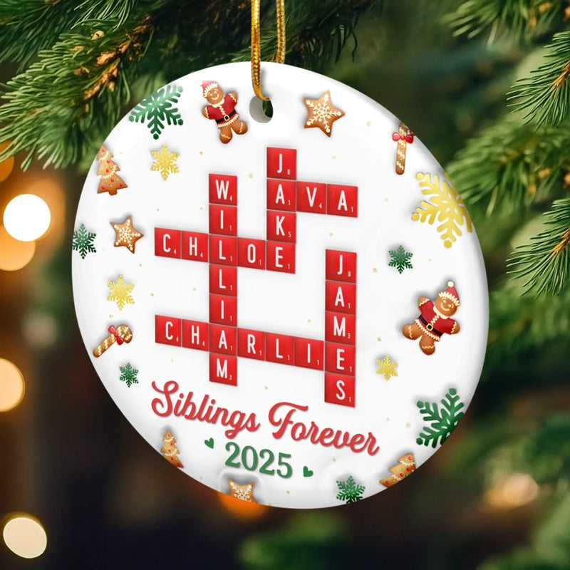 Custom Scrabble Ceramic Ornament - Personalized Christmas Birthday Gifts For Mom, Dad, Brother, Sister, Kids - Home Is Built On Love