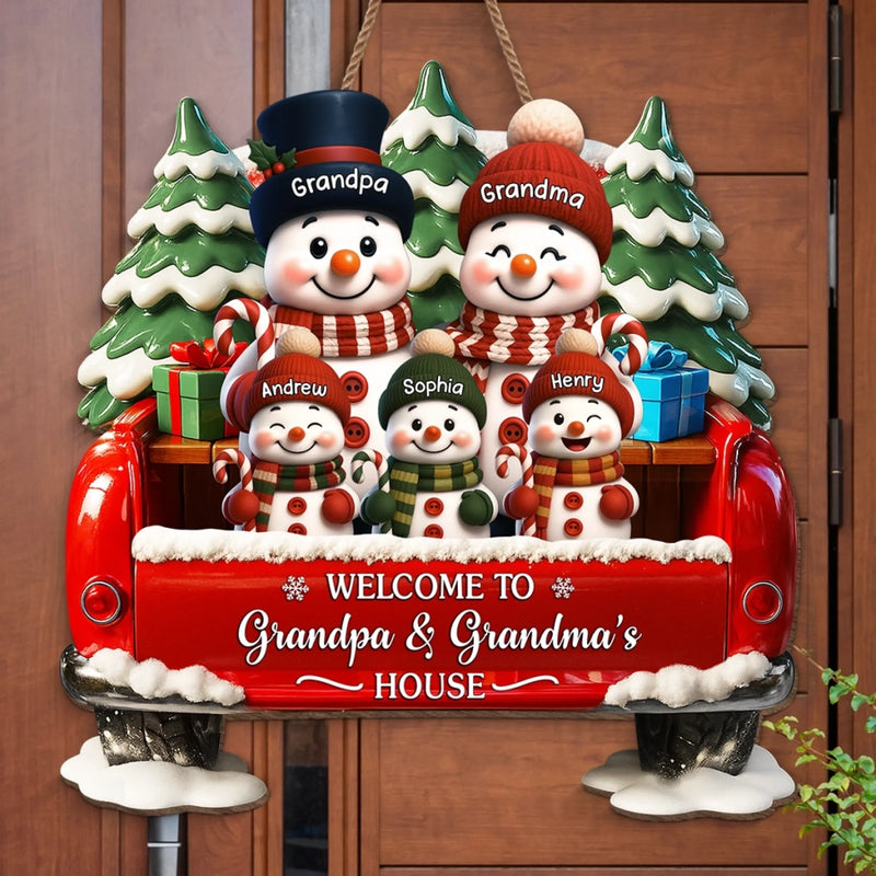 Custom Snowman Wood Sign - Personalized Christmas Birthday Gifts For Grandpa, Grandma - Love Built This Home