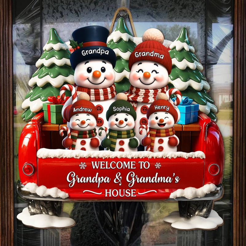 Custom Snowman Wood Sign - Personalized Christmas Birthday Gifts For Grandpa, Grandma - Love Built This Home