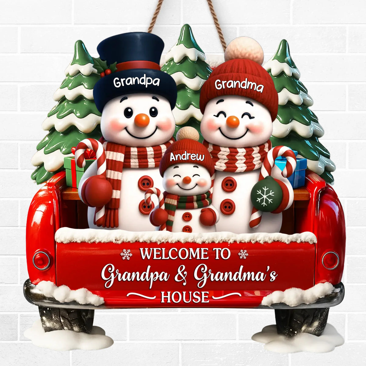 Custom Snowman Wood Sign - Personalized Christmas Birthday Gifts For Grandpa, Grandma - Love Built This Home