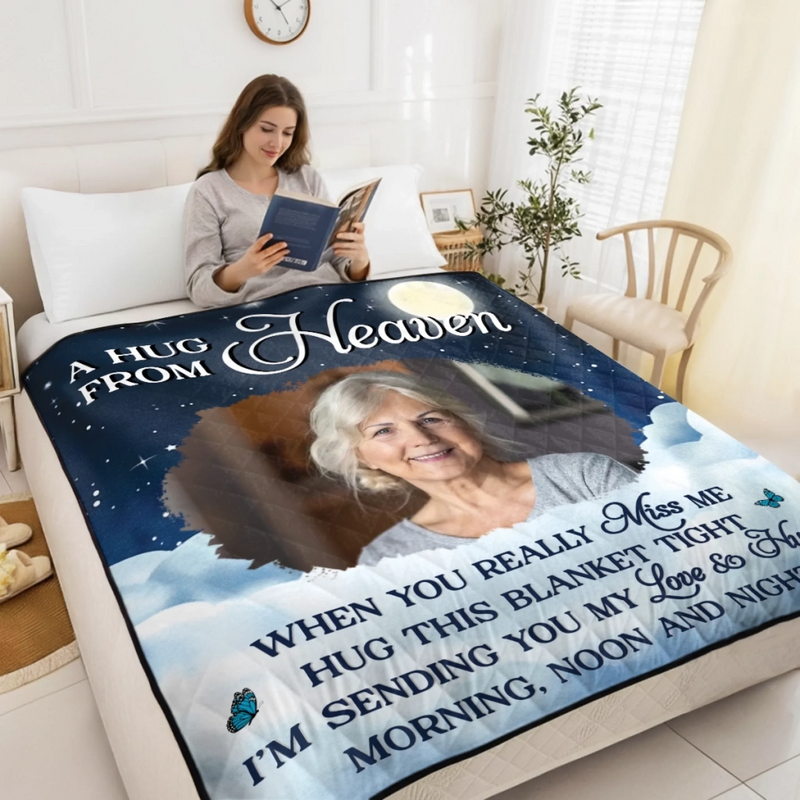 Custom Photo Quilt Blanket - Personalized Memorial Sympathy Gifts For Loss Of Mom, Dad  - Memories Keep You Close Always