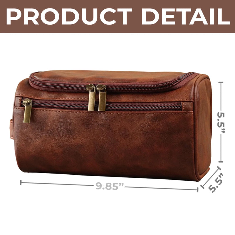 Custom Engraved Leather Toiletry Bag - Personalized  Christmas Birthday Gifts For Dad, Brother, Son, Husband, Groomsman, Best Friends - The Ultimate Man Kit