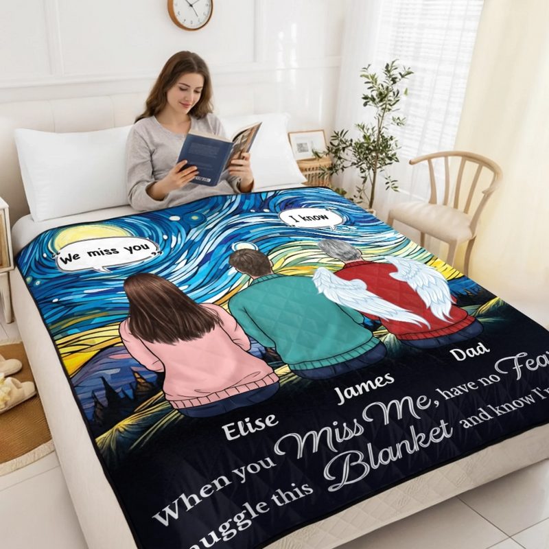 Custom Quilt Blanket - Personalized Memorial Sympathy Gifts For Loss Of Mom, Dad  - Love Stays Though You Are Gone