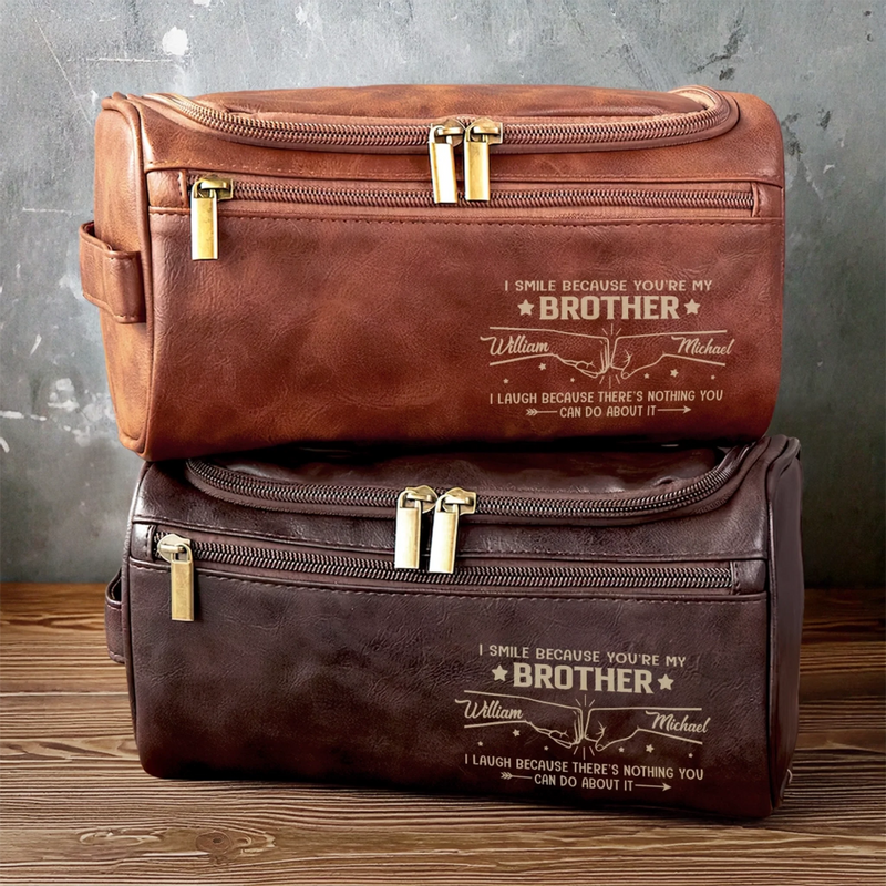 Custom Engraved Leather Toiletry Bag - Personalized Birthday Gifts For Brother - Always Got Your Back