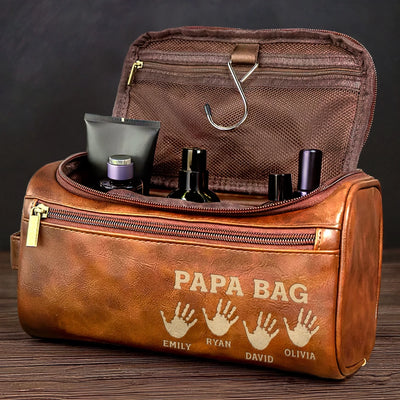 Custom Engraved Leather Toiletry Bag - Personalized Birthday Gifts For Dad, Grandpa - Generations United In Love